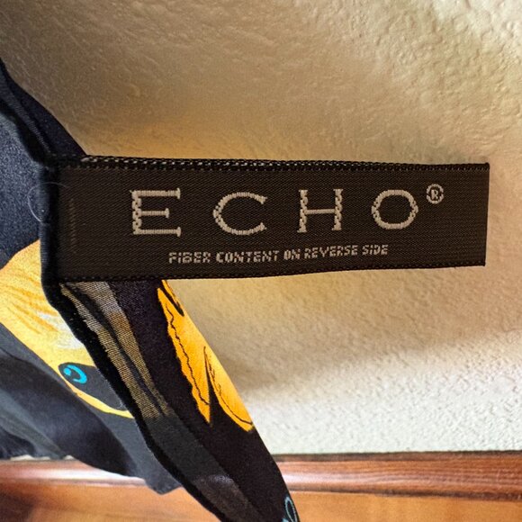 Echo 100% Silk Scarf Black Tropical Colorful Fish Print Fish Design Bright Color - Picture 8 of 9